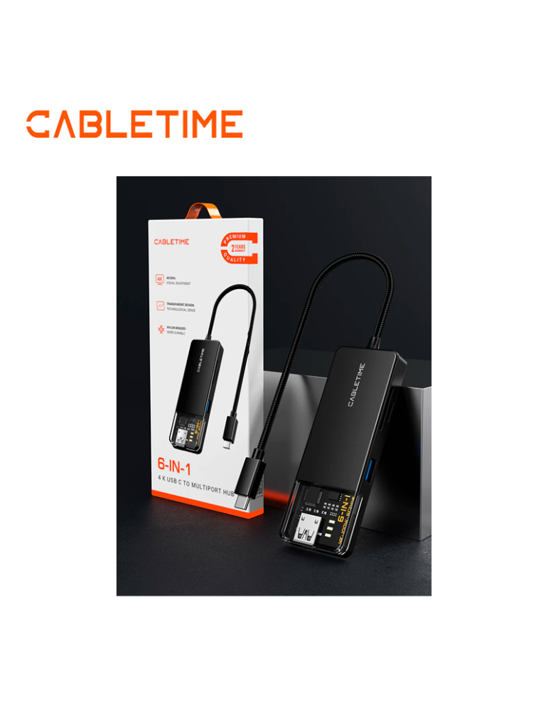 Adaptador Hub 6 EN 1 Cabletime CB04B USB C USB SD TF HDMI