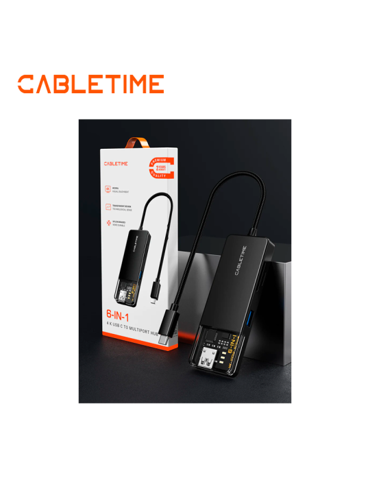 Adaptador Hub 6 EN 1 Cabletime CB04B USB C USB SD TF HDMI