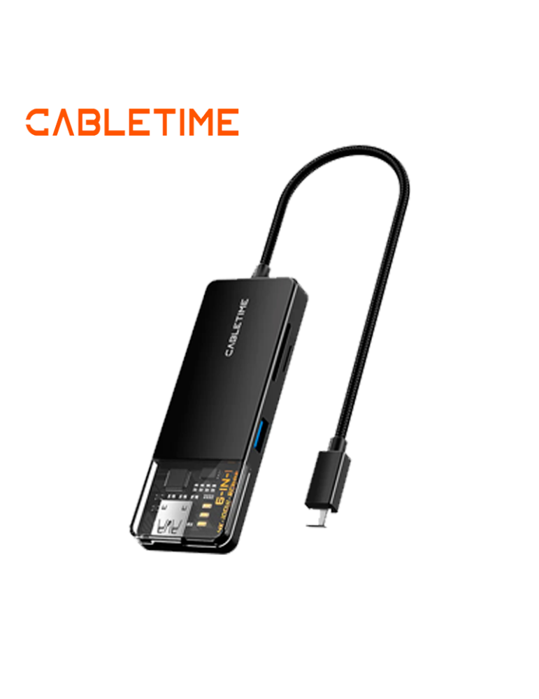 ADAPTADOR HUB 6 EN 1 CABLETIME CB04B USB C USB 3.0 SD/TF/HDMI/AUDIO (CT-HUBT4-PB)