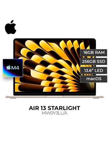 MACBOOK APPLE AIR 13 CHIP M4 16GB SSD 256GB 13.6" STARLIGHT (MW0Y3LL/A)