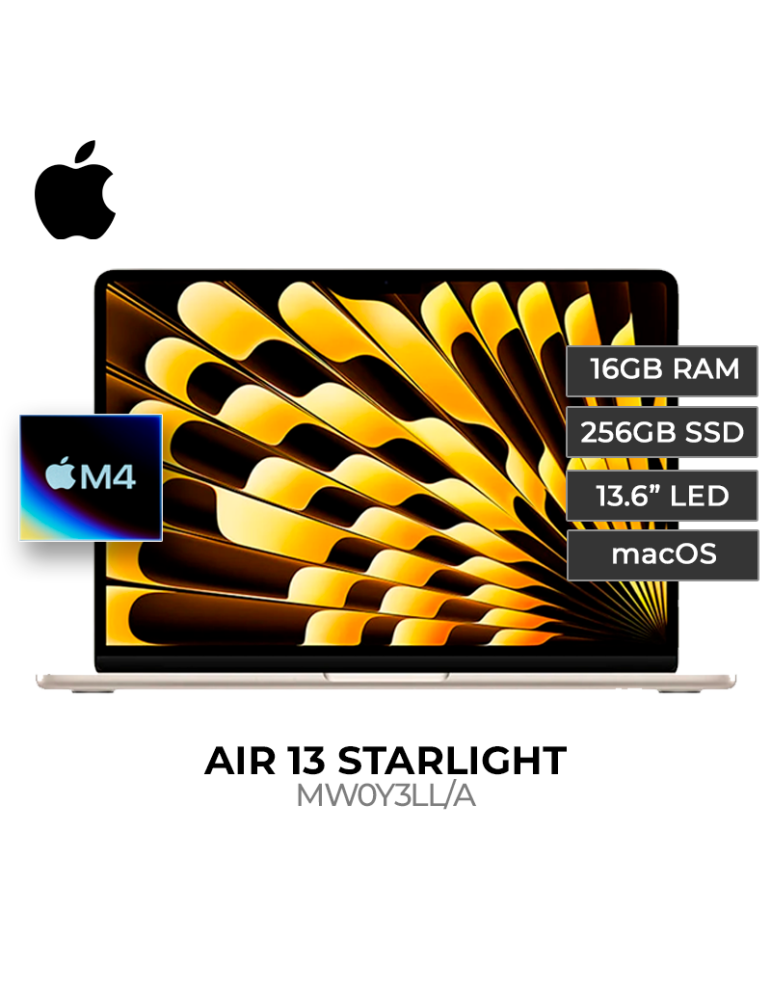 MACBOOK APPLE AIR 13 CHIP M4 16GB SSD 256GB 13.6" STARLIGHT (MW0Y3LL/A)