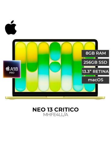 MACBOOK APPLE NEO 8GB 512GB SSD 13" LIQUID RETINA AMARILLO CITRICO (MHFE4LL/A)