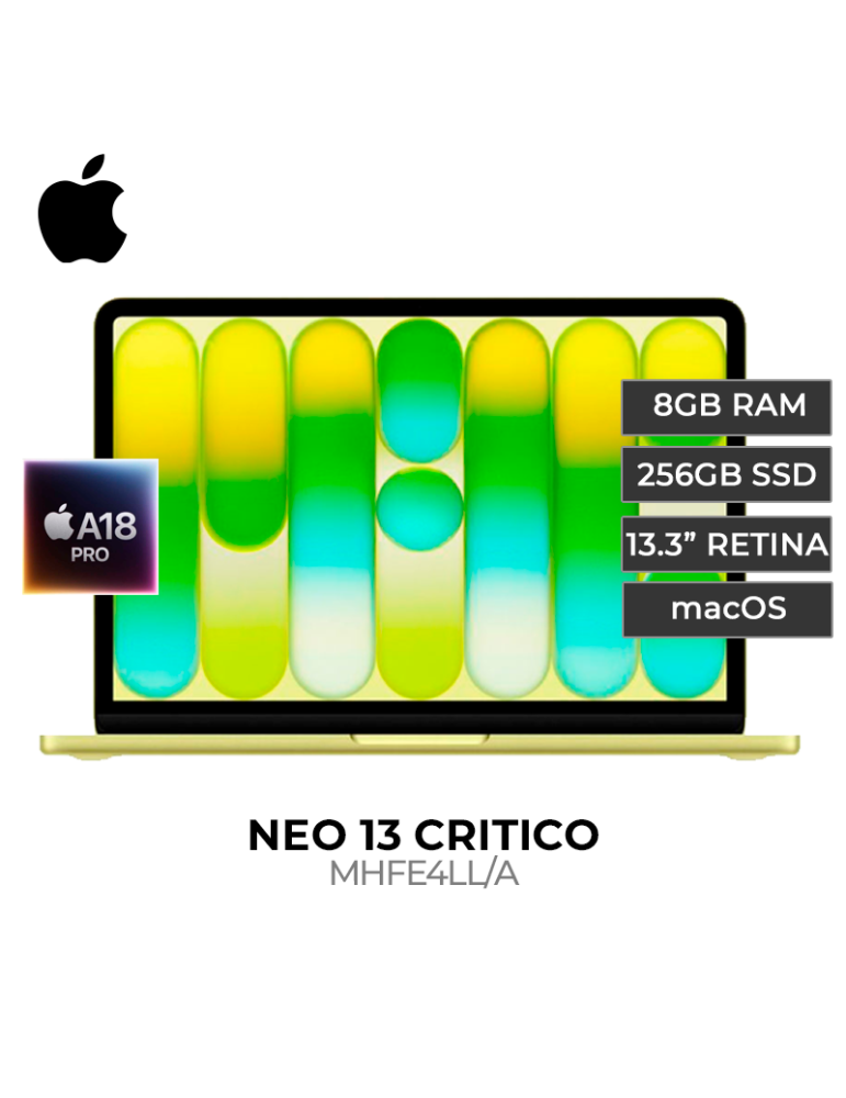 MACBOOK APPLE NEO 8GB 512GB SSD 13" LIQUID RETINA AMARILLO CITRICO (MHFE4LL/A)