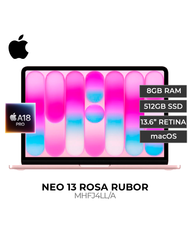 MACBOOK APPLE NEO 8GB 512GB SSD 13" LIQUID RETINA ROSA RUBOR (MHFJ4LL/A)