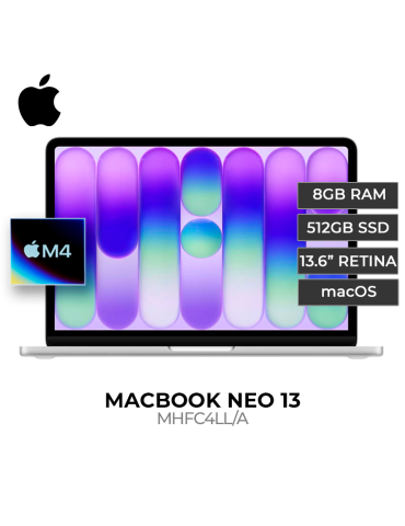 MACBOOK APPLE NEO 8GB 512GB SSD 13" LIQUID RETINA SILVER (MHFC4LL/A)