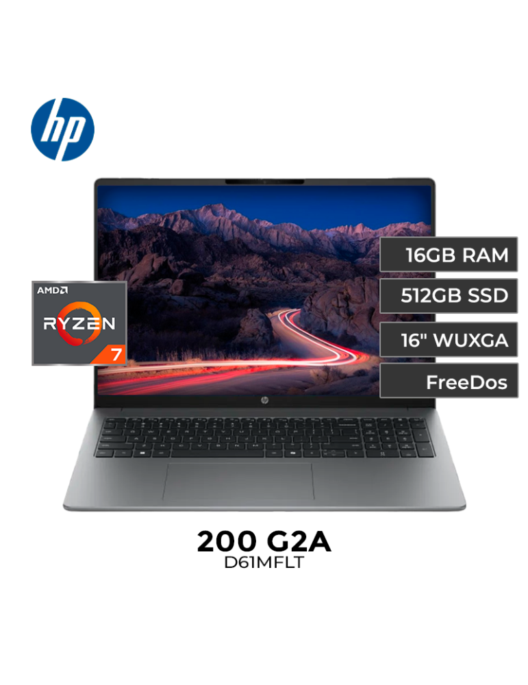 LAPTOP HP 200 G2A RYZEN 7-250 16GB 512GB 16" FREE DOS (D61MFLT)