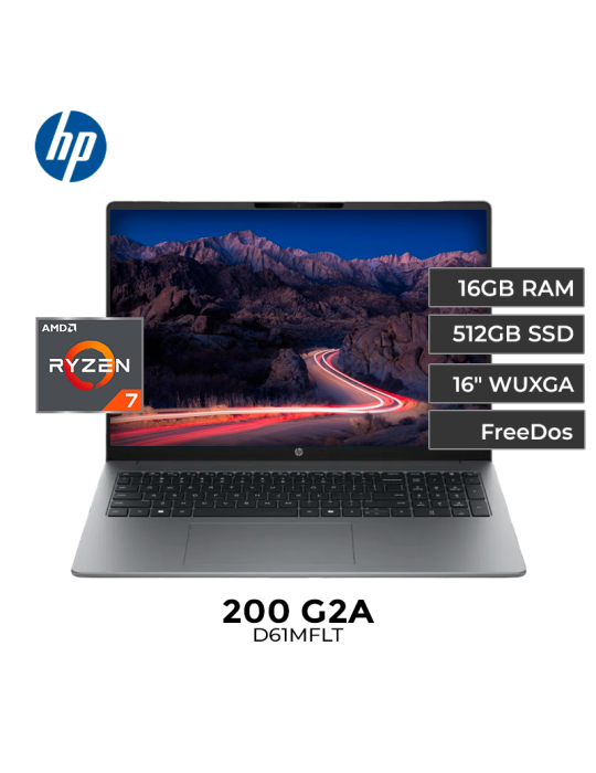 LAPTOP HP 200 G2A RYZEN 7-250 16GB 512GB 16" FREE DOS (D61MFLT)