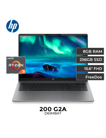 LAPTOP HP 200 G2A RYZEN 3-210 8GB 256GB 15.6" FREE DOS (D61M8AT)
