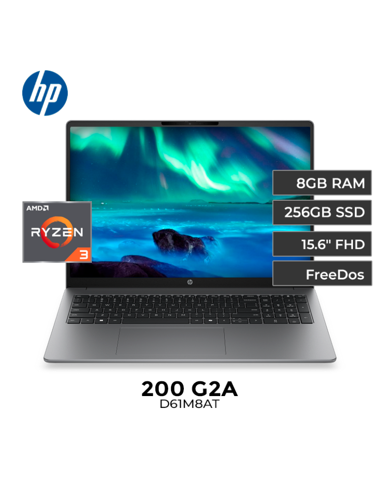 LAPTOP HP 200 G2A RYZEN 3-210 8GB 256GB 15.6" FREE DOS (D61M8AT)