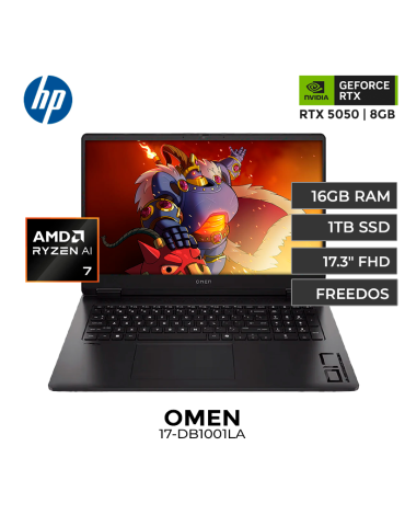 LAPTOP HP OMEN 17-DB1001LA AMD RYZEN AI 7 350 16GB 1TB SSD RTX 5050 8GB 17.3" FREEDOS (CW4E3LA)