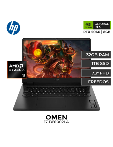 LAPTOP HP OMEN 17-DB1002LA AMD RYZEN AI 9 365 32GB 1TB SSD RTX 5060 8GB 17.3" FREEDOS (CW4G9)